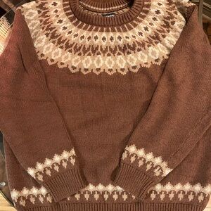 Men's LANDSEND Brown Fair Isle Sweater. XL. New.